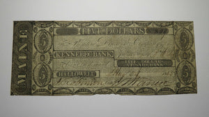 $5 1823 Hallowell Maine ME Obsolete Currency Bank Note Bill! Kennebec Bank RARE!