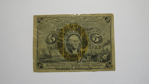 1863 $.05 Second Issue Fractional Currency Obsolete Bank Note Bill 2nd FINE