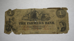 $1 1855 Wickford Rhode Island RI Obsolete Currency Bank Note Bill! Farmers Bank