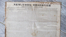 Load image into Gallery viewer, June 28, 1828 New York NY Observer Newspaper Morse,Hallock and Co.