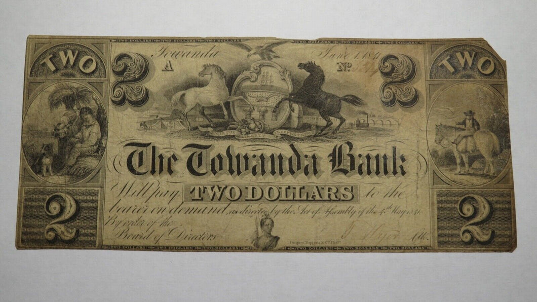$2 1841 Towanda Pennsylvania PA Obsolete Currency Bank Note Bill! Towanda Bank!