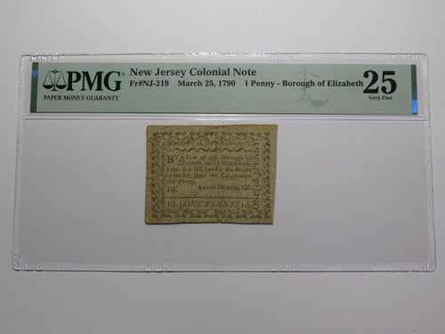 1790 One Penny Newark New Jersey Colonial Currency Note Bill Elizabeth Borough!