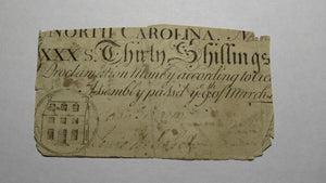 1754 Thirty Shillings North Carolina NC Colonial Currency Note Bill! 30s RARE!