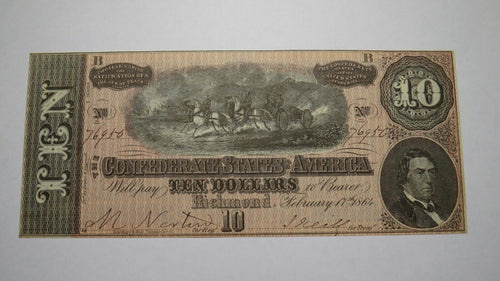 $10 1864 Richmond Virginia VA Confederate Currency Bank Note Bill RARE T68 AU!