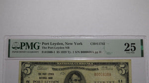 $5 1929 Port Leyden New York NY National Currency Bank Note Bill Ch #11742 VF25