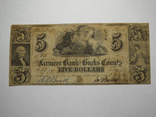 $5 1841 Bristol Pennsylvania PA Obsolete Currency Bank Note Bill Bucks County