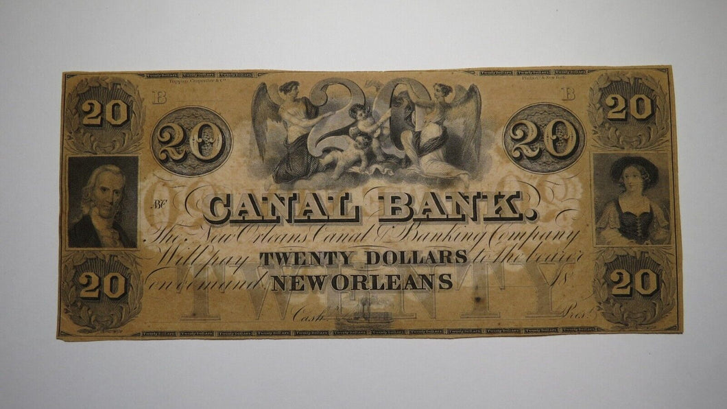 $20 18__ New Orleans Louisiana Obsolete Currency Bank Note Remainder Bill Canal!
