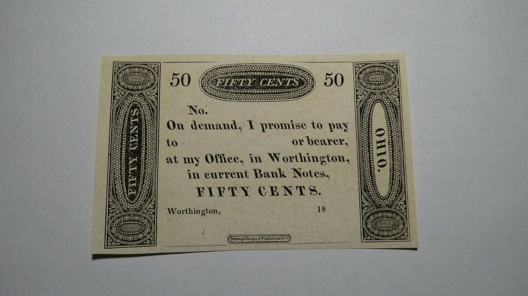 $.50 18__ Worthington Ohio OH Obsolete Currency Bank Note Fractional Remainder!