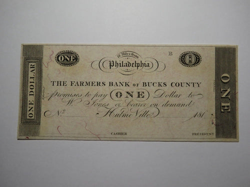 $1 181_ Hulme Ville Pennsylvania Obsolete Currency Bank Note Bucks County UNC++