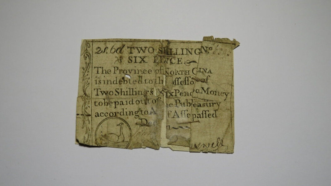 1771 Two Shillings Six Pence North Carolina NC Colonial Currency Note Bill 2s6d