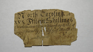 1754 Fifteen Shillings North Carolina NC Colonial Currency Note Bill! RARE 15s!