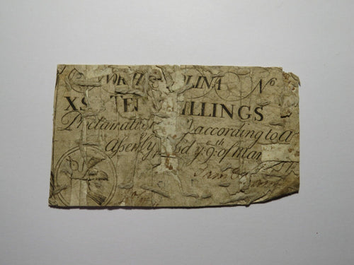 1754 Ten Shillings North Carolina NC Colonial Currency Note Bill RARE Issue 10s