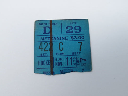 November 11, 1973 New York Rangers Vs. NY Islanders NHL Hockey Ticket Stub