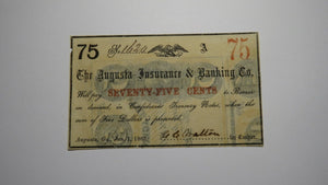 $.75 1863 Augusta Georgia GA Obsolete Currency Bank Note Bill! Augusta Insurance