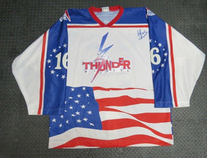 2002-03 Jeff Leiter Wichita Thunder Game Used Worn Stars & Stripes Hockey Jersey
