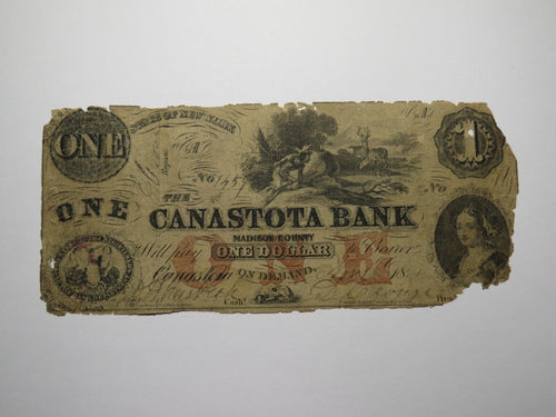 $1 1856 Canastota New York NY Obsolete Currency Bank Note Bill! Canastota Bank