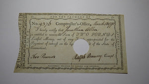 1790  £2 Connecticut CT Interest Cert. Colonial Currency Note Bill Ralph Pomeroy