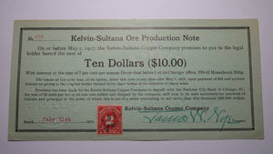 $10 1915 Kelvin-Sultana Copper Company Ore Production Obsolete Currency Note