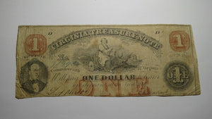 $1 1862 Richmond Virginia VA Obsolete Currency Treasury Bank Note Bill RARE