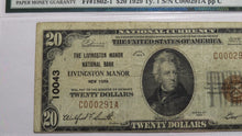 Load image into Gallery viewer, $20 1929 Livingston Manor New York NY National Currency Bank Note Bill! #10043