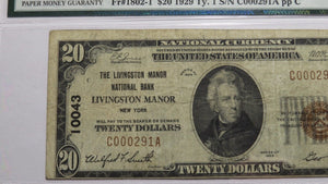 $20 1929 Livingston Manor New York NY National Currency Bank Note Bill! #10043