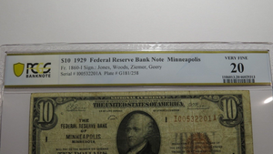 $10 1929 Minneapolis Minnesota National Currency Note Federal Reserve Bank Note