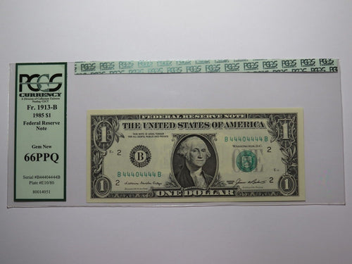 $1 1985 Near Solid Serial Number Federal Reserve Bank Note Bill NEW66 #44404444