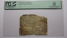 Load image into Gallery viewer, 1780 $45 Virginia VA Colonial Currency Bank Note Bill Fine 15 PCGS Graded