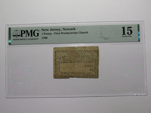 1790 One Penny Newark New Jersey Colonial Currency Note Bill Presbyterian Church