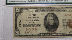 $20 1929 Headland Alabama AL National Currency Bank Note Bill Ch. #7424 VF25 PMG