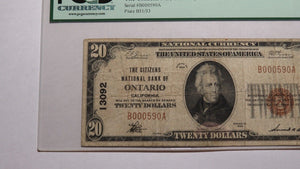 $20 1929 Ontario California CA National Currency Bank Note Bill! Ch. #13092 F12