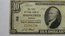 Load image into Gallery viewer, $10 1929 Springfield Vermont VT National Currency Bank Note Bill Ch. #122 FINE+