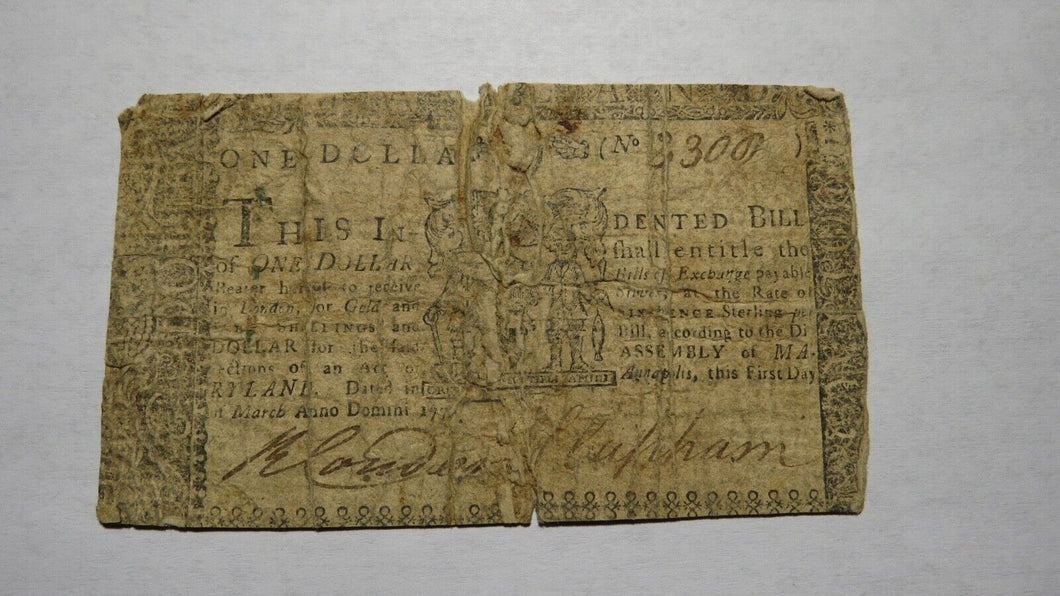 1770 $1 Annapolis Maryland MD Colonial Currency Note Bill! RARE Issue! March 1