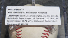 Load image into Gallery viewer, 2018 Devin Mesoraco New York Mets Game Used Baseball! 1B Hit! Last Career Single