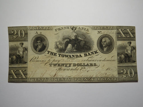 $20 1835 Towanda Pennsylvania PA Obsolete Currency Note Bill Towanda Bank