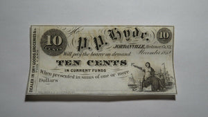 $.10 1852 Jordanville New York NY Obsolete Currency Bank Note Bill P.P. Hyde CU+