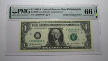 Load image into Gallery viewer, $1 2003 Radar Serial Number Federal Reserve Currency Bank Note Bill PMG UNC66EPQ