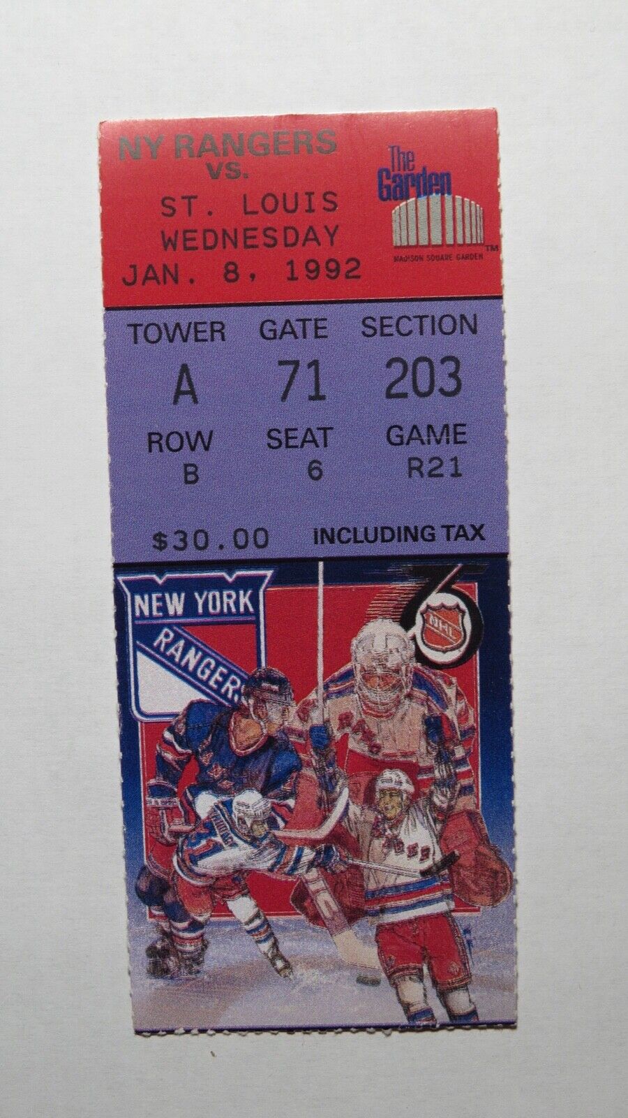 January 8, 1992 New York Rangers Vs. Blues Hockey Ticket Stub! Hull Hat Trick!